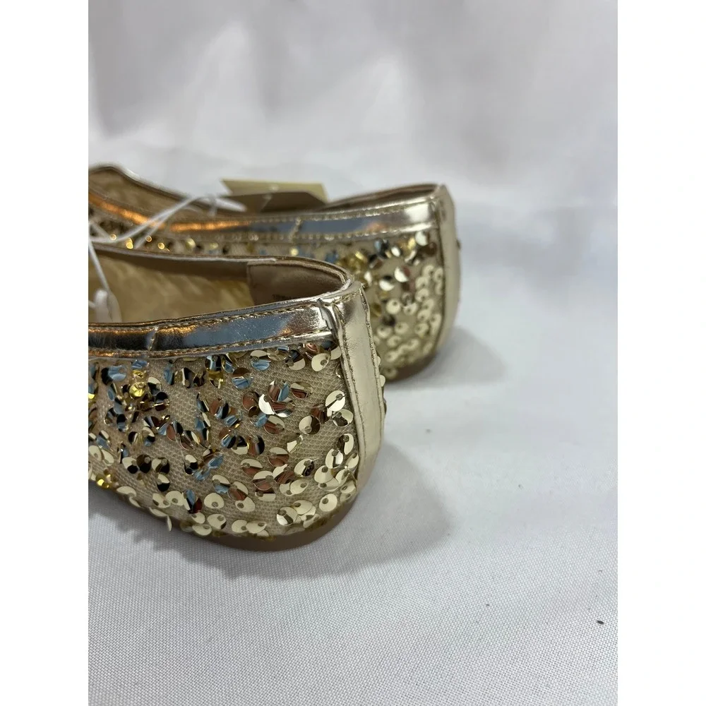 A‎ New Day Womens Gold Sequin Ballet Flats Memory Foam Slip On Shoes Size 8 NEW